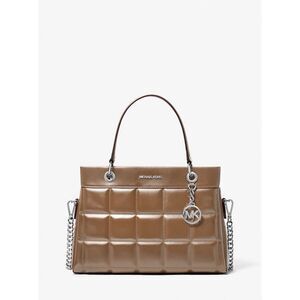 MICHAEL KORS Susan Medium Quilted Leather Tote Bag Brown Silver Hardware NWOT